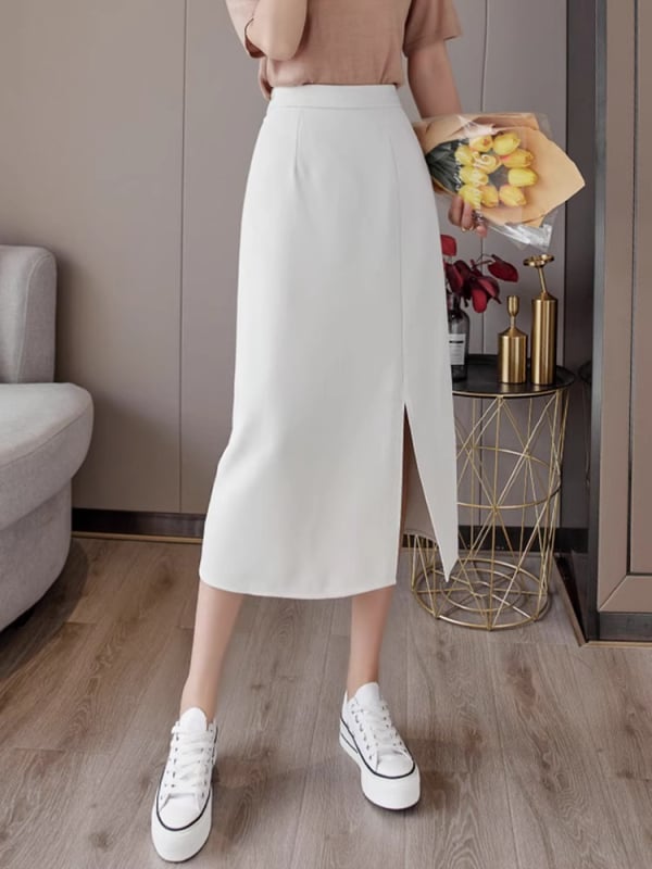 Fustă midi talie înaltă, slimming pentru femei – plus size, croială strânsă pe șolduri, Primăvara 2024