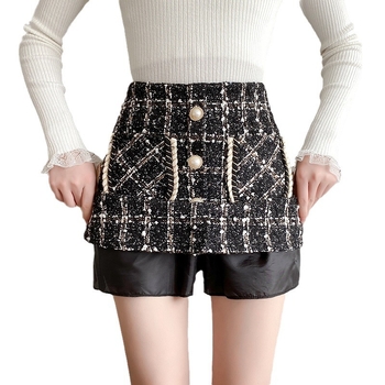Fustă midi din tweed de lână, inspirată Chanel, talie înaltă, croială A-line