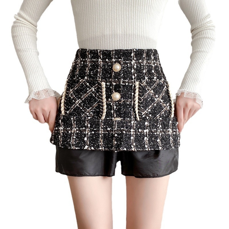 Fustă midi din tweed de lână, inspirată Chanel, talie înaltă, croială A-line