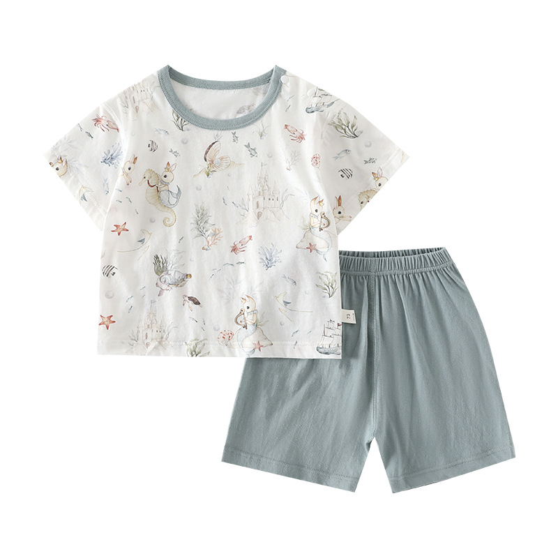 Set din două piese pentru copii: tricou cu mânecă scurtă și pantaloni scurți, 100% bumbac, pentru copii 1–3 ani, haine de vară