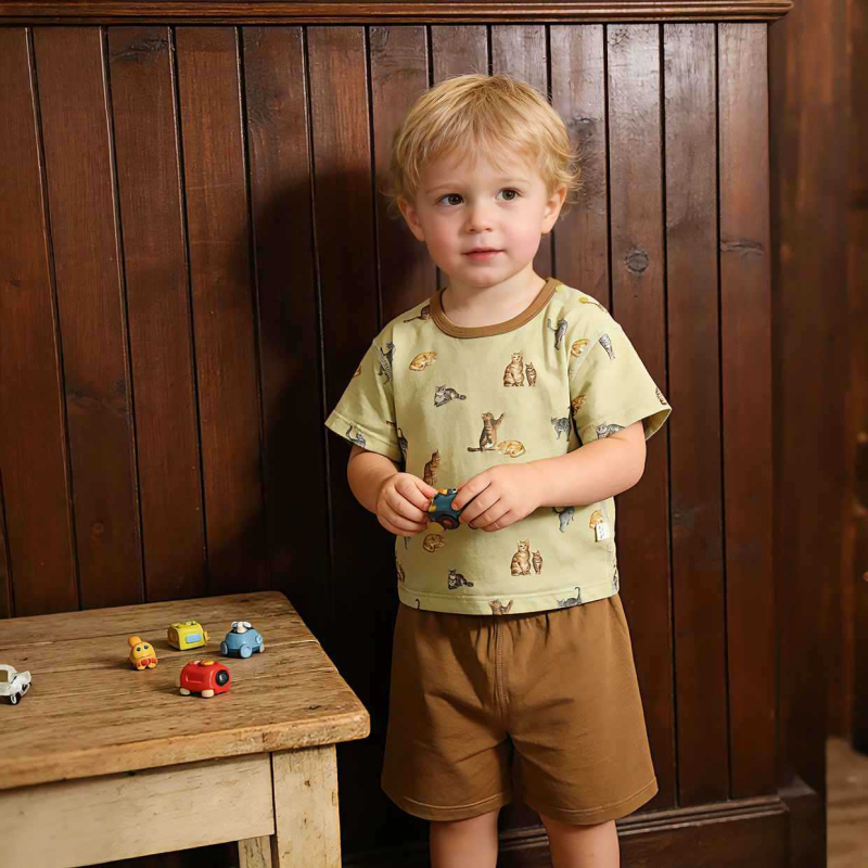 Set din două piese pentru copii: tricou cu mânecă scurtă și pantaloni scurți, 100% bumbac, pentru copii 1–3 ani, haine de vară