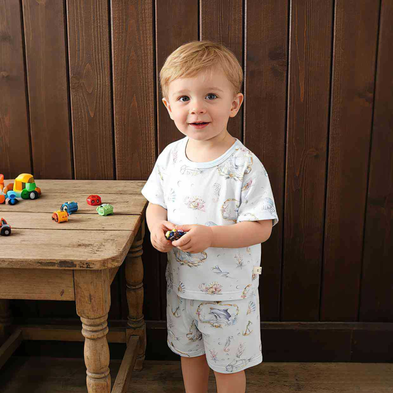 Set din două piese pentru copii: tricou cu mânecă scurtă și pantaloni scurți, 100% bumbac, pentru copii 1–3 ani, haine de vară