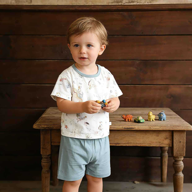 Set din două piese pentru copii: tricou cu mânecă scurtă și pantaloni scurți, 100% bumbac, pentru copii 1–3 ani, haine de vară