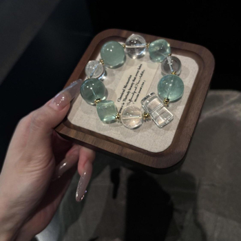 Brățară din cristal alb cu fluorit verde, șir unic, unisex, bijuterie elegantă