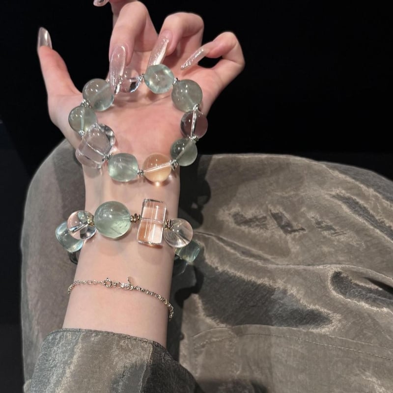 Brățară din cristal alb cu fluorit verde, șir unic, unisex, bijuterie elegantă