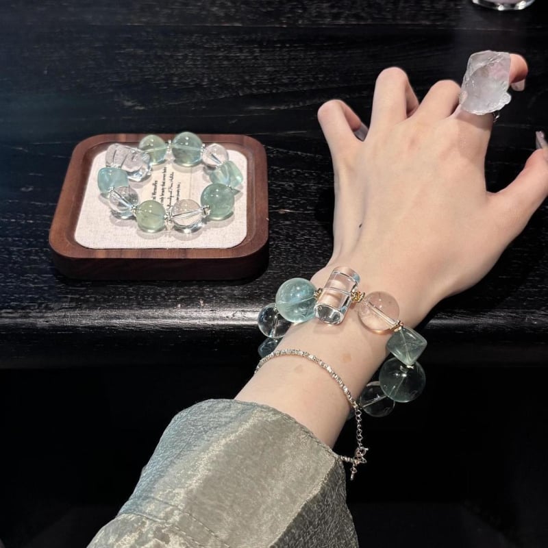 Brățară din cristal alb cu fluorit verde, șir unic, unisex, bijuterie elegantă