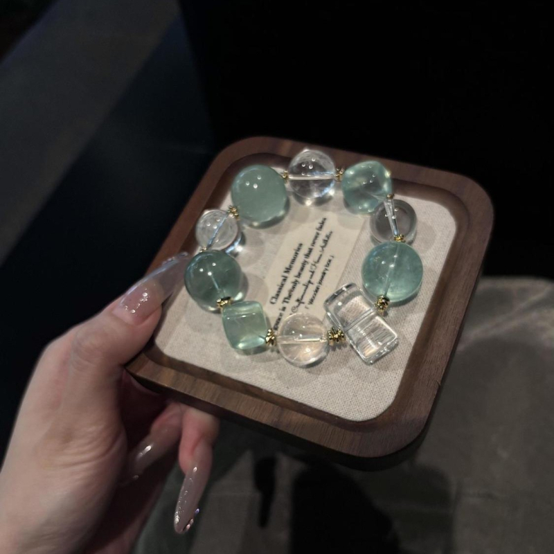 Brățară din cristal alb cu fluorit verde, șir unic, unisex, bijuterie elegantă