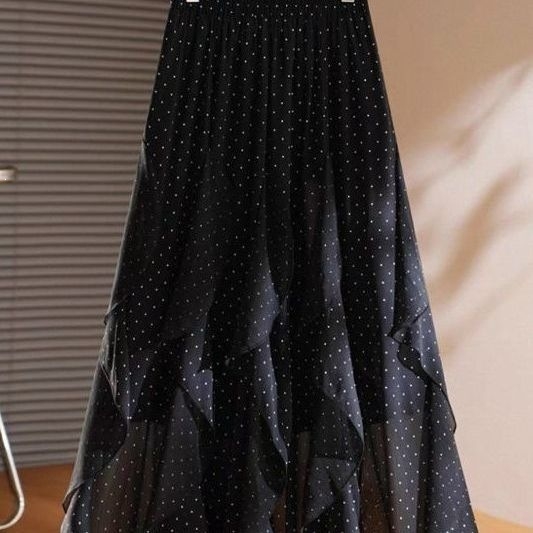 Fustă midi neregulată pentru femei, primăvară-toamnă, plus size, cu buline