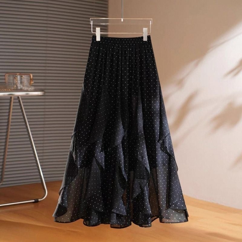 Fustă midi neregulată pentru femei, primăvară-toamnă, plus size, cu buline