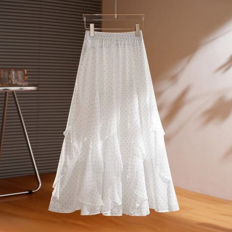 Fustă midi neregulată pentru femei, primăvară-toamnă, plus size, cu buline