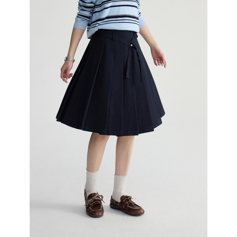 Miu Academy Style fustă midi plissată, talie înaltă, croială A, primăvara 2026, cod N0092D