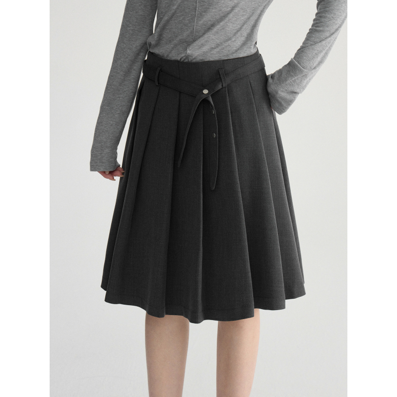 Miu Academy Style fustă midi plissată, talie înaltă, croială A, primăvara 2026, cod N0092D
