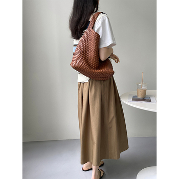 Fustă midi umbrelă, monocromă, stil japonez vintage, talie elastică, casual, bumbac, 2198