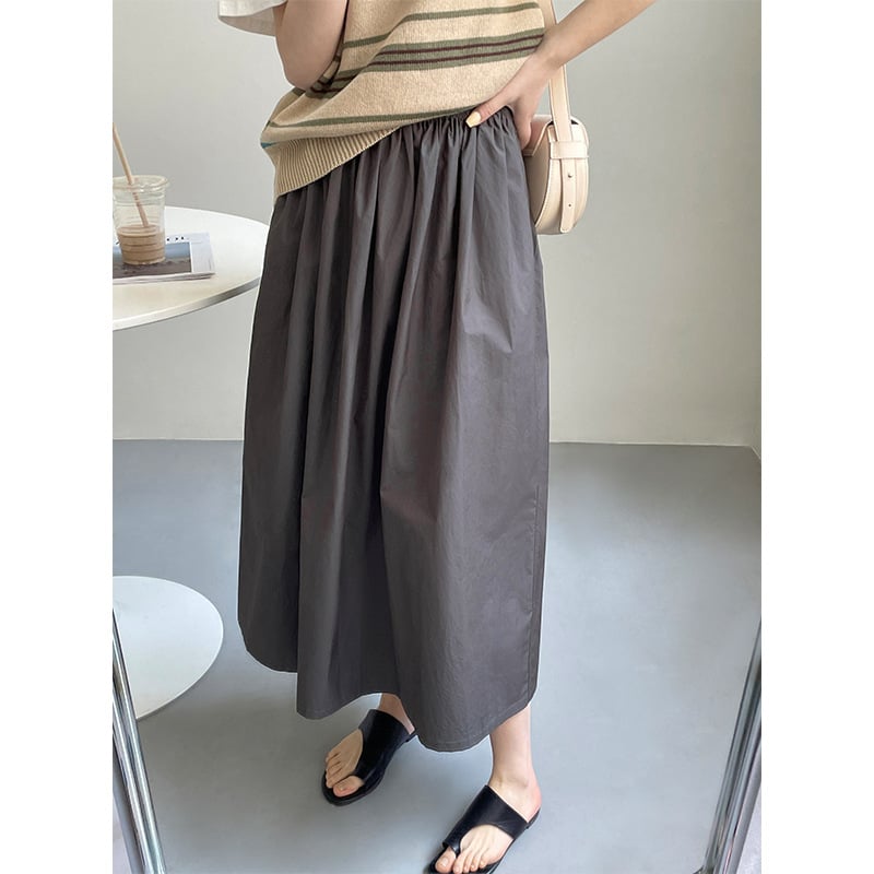 Fustă midi umbrelă, monocromă, stil japonez vintage, talie elastică, casual, bumbac, 2198
