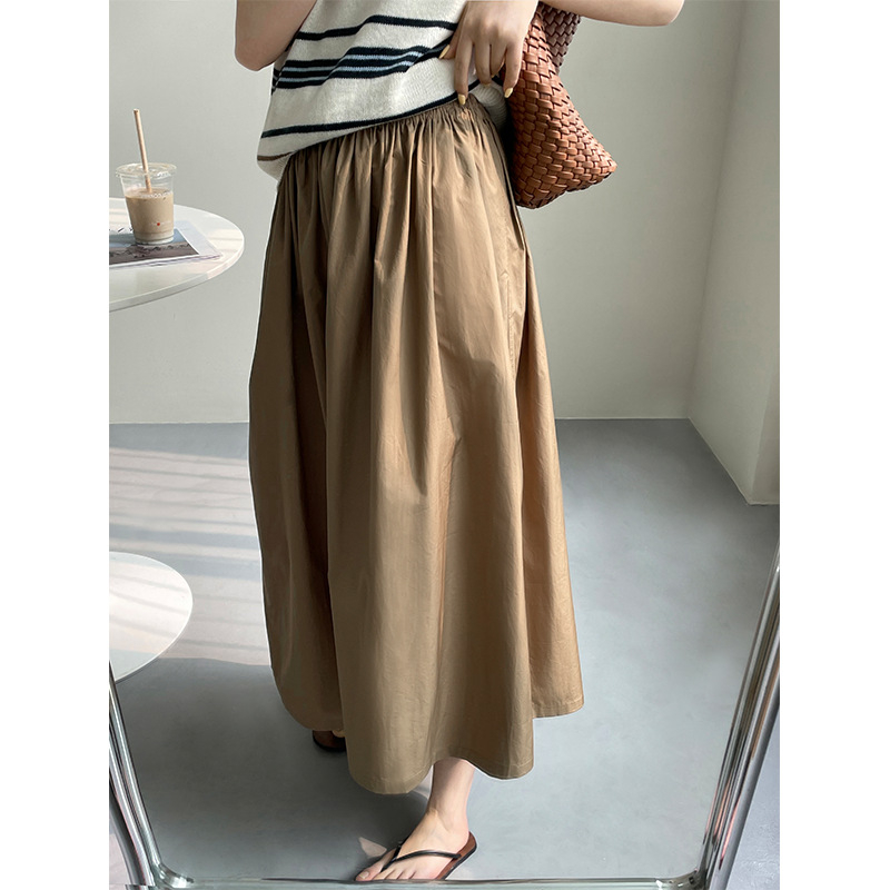 Fustă midi umbrelă, monocromă, stil japonez vintage, talie elastică, casual, bumbac, 2198