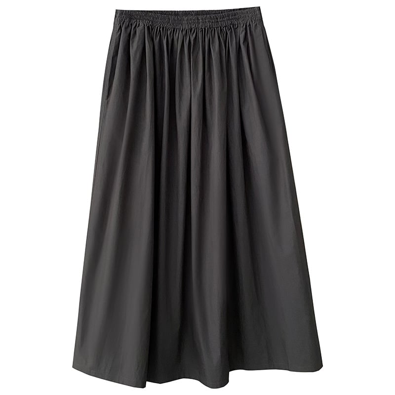 Fustă midi umbrelă, monocromă, stil japonez vintage, talie elastică, casual, bumbac, 2198