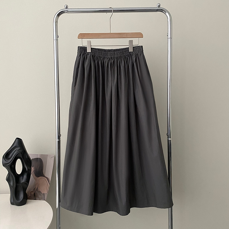 Fustă midi umbrelă, monocromă, stil japonez vintage, talie elastică, casual, bumbac, 2198