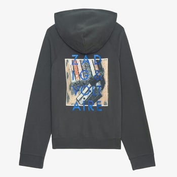 Hanorac damă din fleece de bumbac, imprimeu litere în cerneală albă, imprimare digitală