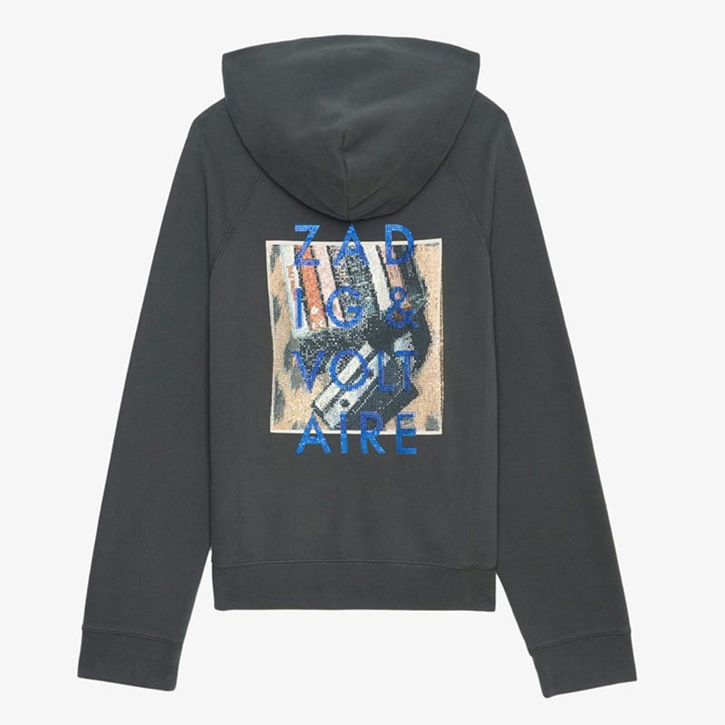 Hanorac damă din fleece de bumbac, imprimeu litere în cerneală albă, imprimare digitală