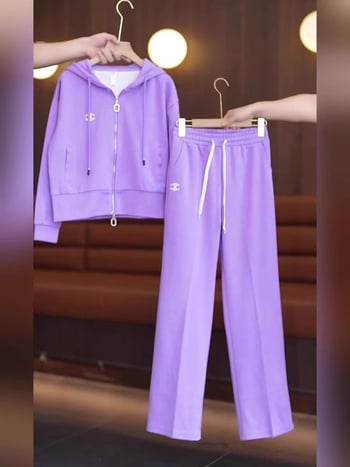 Set sportiv casual mov pentru femei, cu atingere de lux și croială subțire – costum de vară din două piese