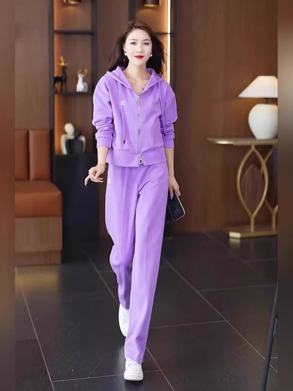 Set sportiv casual mov pentru femei, cu atingere de lux și croială subțire – costum de vară din două piese
