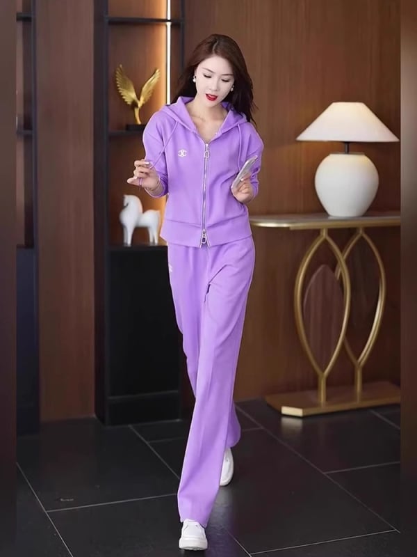 Set sportiv casual mov pentru femei, cu atingere de lux și croială subțire – costum de vară din două piese
