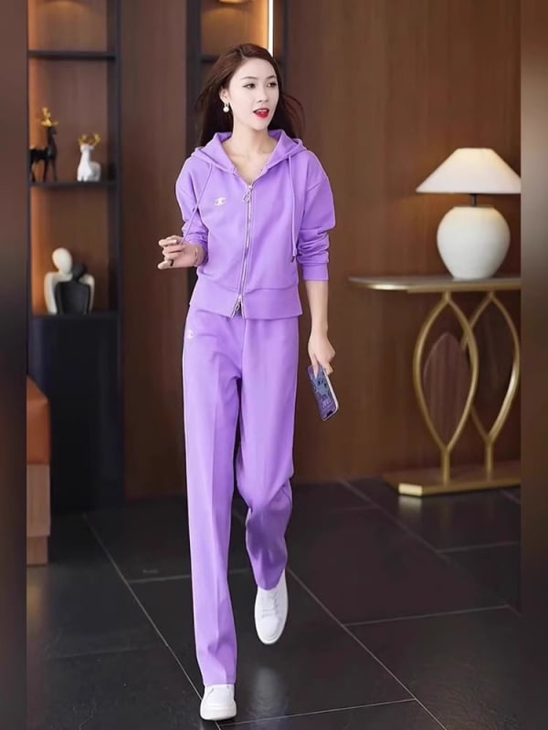 Set sportiv casual mov pentru femei, cu atingere de lux și croială subțire – costum de vară din două piese