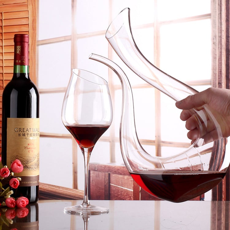 Decantor de vin din cristal fără plumb, cu logo personalizat, turnare manuală, corp monobloc, design creativ