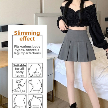 Sivá drobná skladaná sukňa s vysokým pásom, 150XS, čierna krátka sukňa áčkového strihu pre ženy