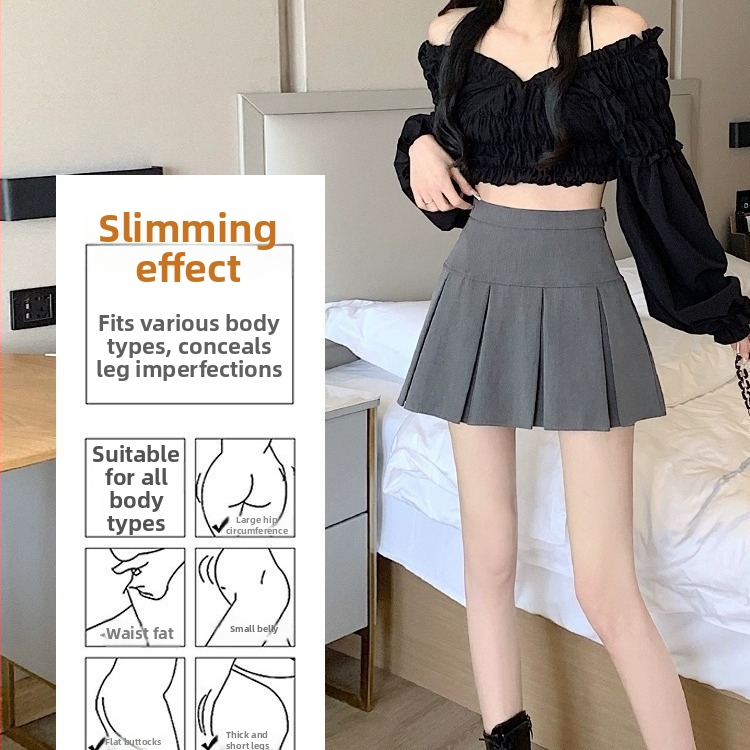 Sivá drobná skladaná sukňa s vysokým pásom, 150XS, čierna krátka sukňa áčkového strihu pre ženy