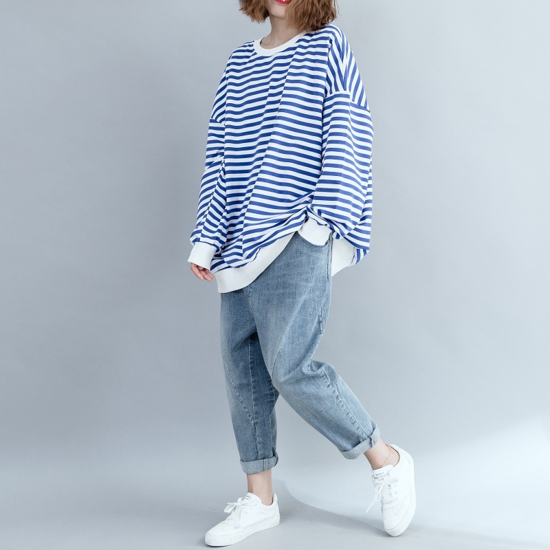 Bluza oversized confortabilă și versatilă pentru femei, dungi color-block, mâneci lungi, primăvara 2026, stil artistic retro
