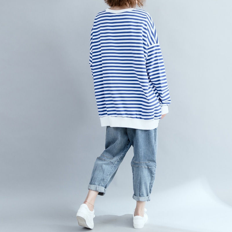 Bluza oversized confortabilă și versatilă pentru femei, dungi color-block, mâneci lungi, primăvara 2026, stil artistic retro