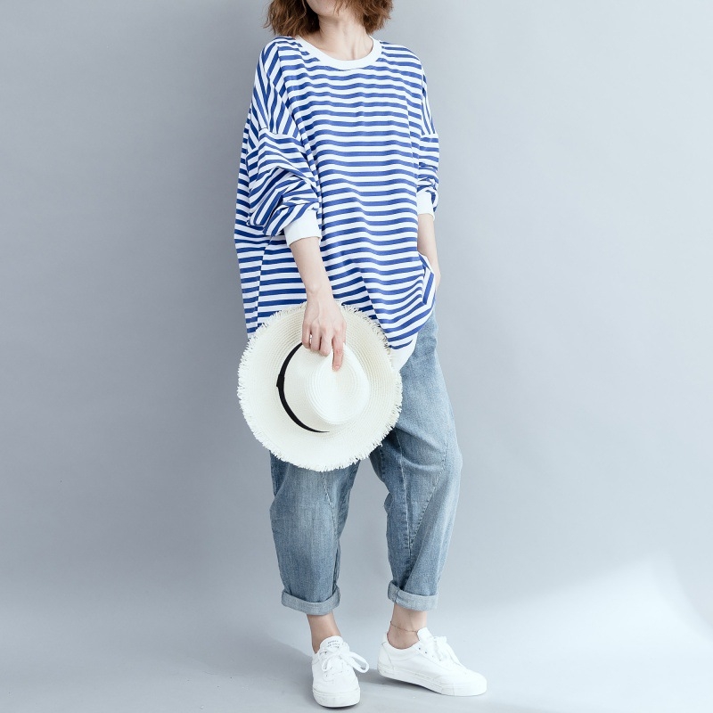 Bluza oversized confortabilă și versatilă pentru femei, dungi color-block, mâneci lungi, primăvara 2026, stil artistic retro