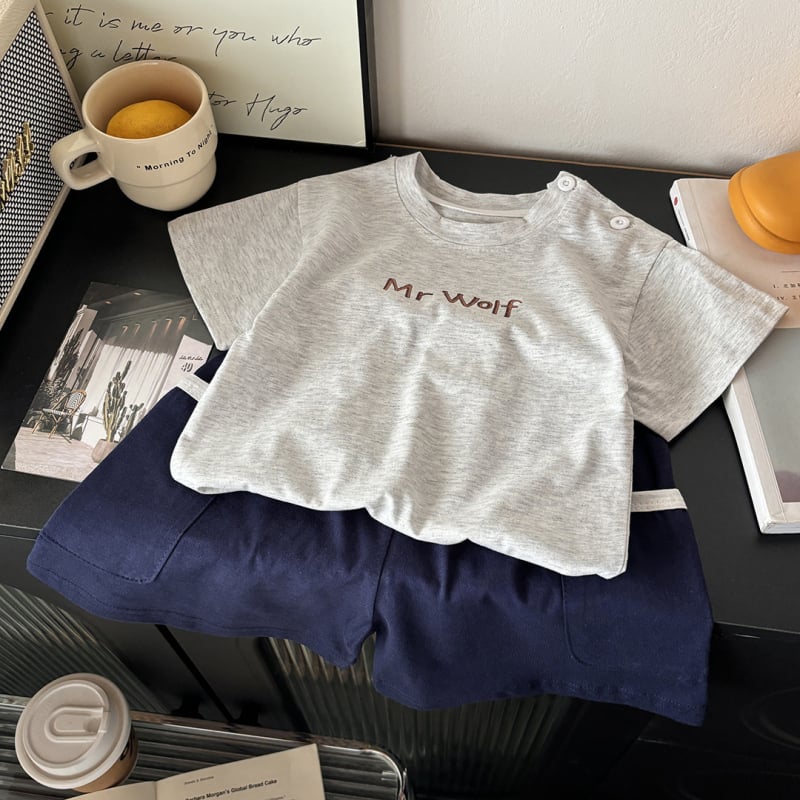 Set de haine din bumbac pentru copii, două piese: tricou cu mânecă scurtă și șort, vară, cu model 3D, antibacterian