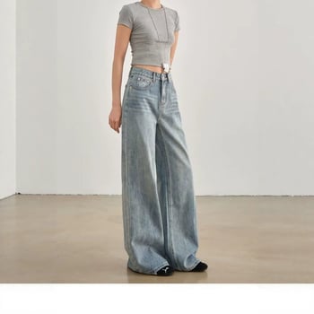 Blugi denim pentru femei, stil american retro, talie înaltă, croială largă, lungime completă, croială dreaptă, 2026 nou