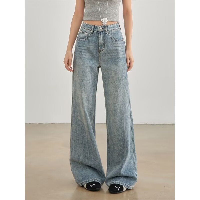 Blugi denim pentru femei, stil american retro, talie înaltă, croială largă, lungime completă, croială dreaptă, 2026 nou