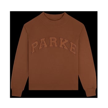 PARKE Pulover damă din bumbac cu broderie litere și patch, croială lejeră, guler mock neck, mâneci lungi, Primăvara 2025