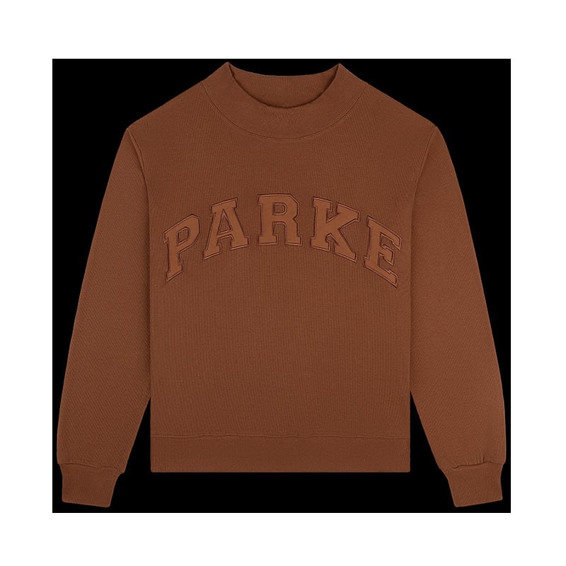 PARKE Pulover damă din bumbac cu broderie litere și patch, croială lejeră, guler mock neck, mâneci lungi, Primăvara 2025