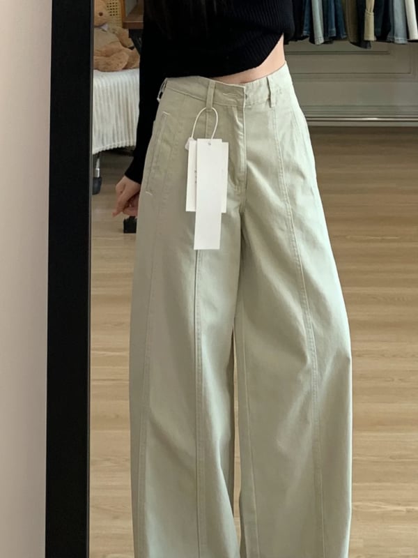 Pantaloni largi pentru femei, crem, pentru siluetă în formă de pară, plus size, talie înaltă, denim din bumbac stretch