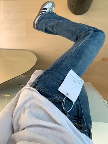 Pantaloni de damă din denim, evazați, cu căptușeală din fleece, talie înaltă, croială amplă, groși pentru toamnă-iarnă, alungesc silueta