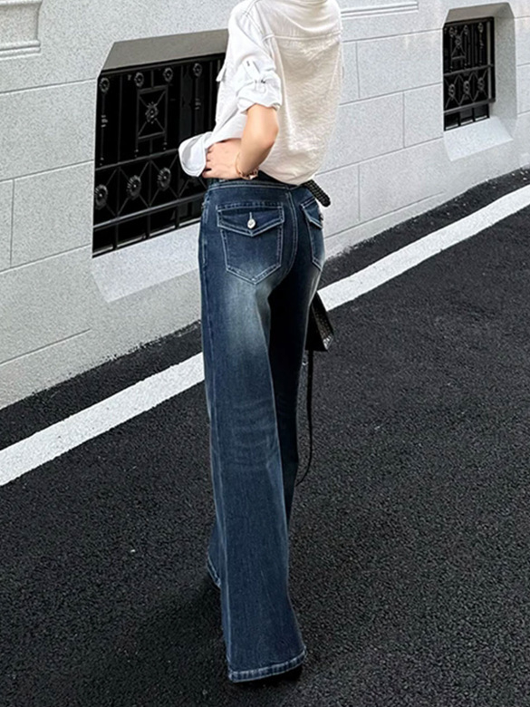 Jeans femei mărime mare cu talie înaltă, picior ușor evazat, denim retro bell-bottom
