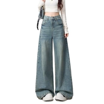 Jeans pentru femei cu talie înaltă, croială largă, formă de pară, mărime plus, început de toamnă, stil retro, lejer, lungime până la podea