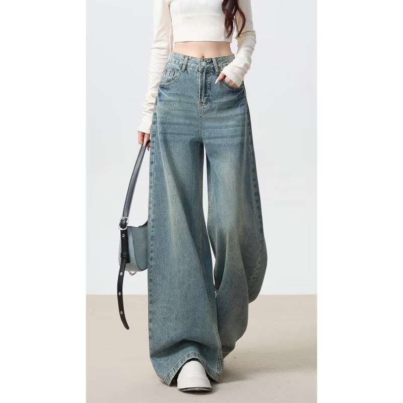 Jeans pentru femei cu talie înaltă, croială largă, formă de pară, mărime plus, început de toamnă, stil retro, lejer, lungime până la podea
