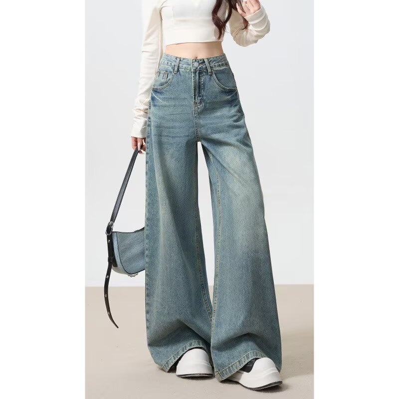 Jeans pentru femei cu talie înaltă, croială largă, formă de pară, mărime plus, început de toamnă, stil retro, lejer, lungime până la podea