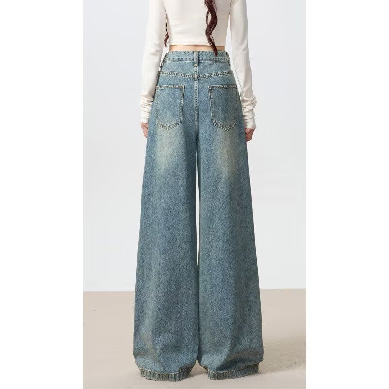 Jeans pentru femei cu talie înaltă, croială largă, formă de pară, mărime plus, început de toamnă, stil retro, lejer, lungime până la podea