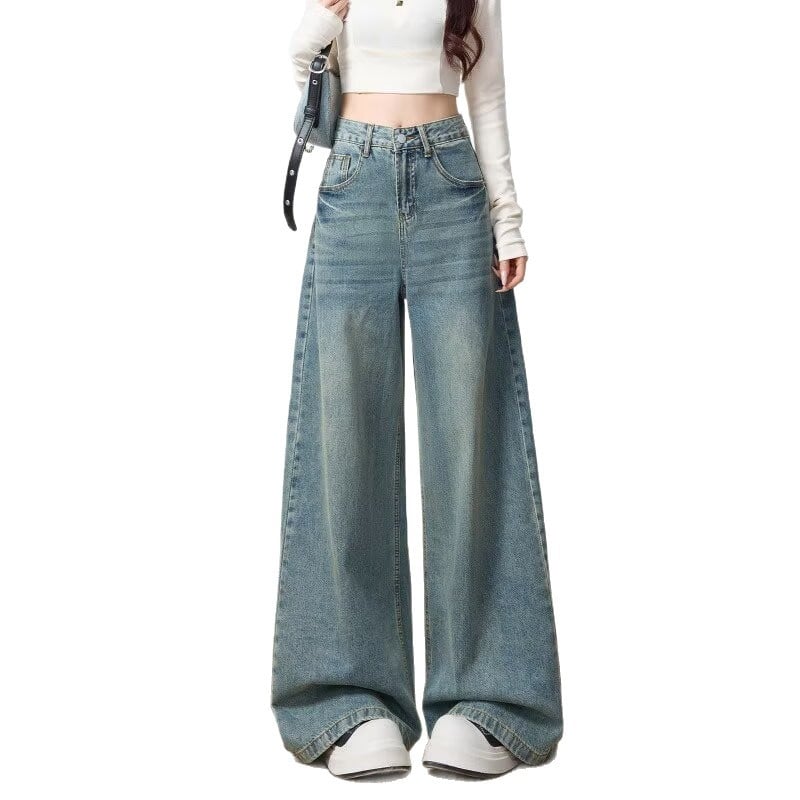 Jeans pentru femei cu talie înaltă, croială largă, formă de pară, mărime plus, început de toamnă, stil retro, lejer, lungime până la podea