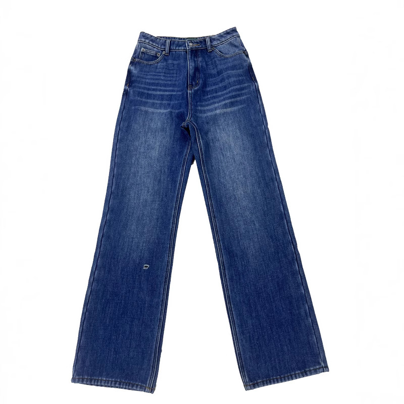 Jeans dama cu croială dreaptă, talie înaltă, denim casual cu spălare