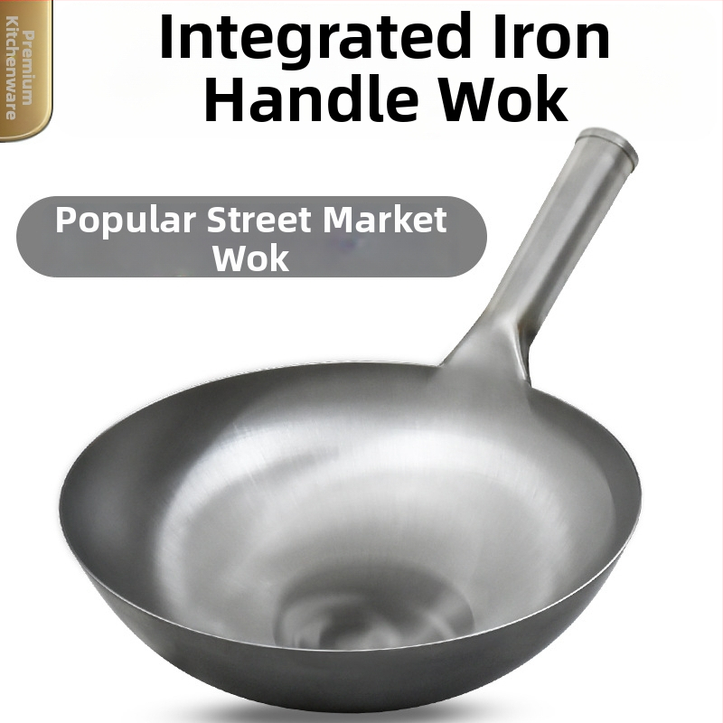 Hagyományos bevonat nélküli vas wok éttermek és kereskedelmi standok számára, nagy merőkanállal