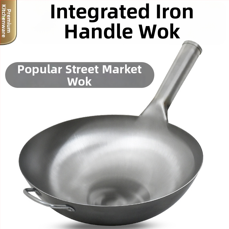 Hagyományos bevonat nélküli vas wok éttermek és kereskedelmi standok számára, nagy merőkanállal