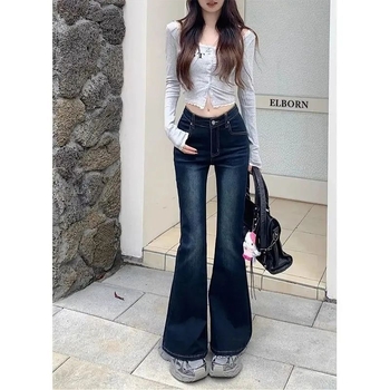 Jeans dama în stil american, denim spălat, talie joasă, ușor evazați, siluetă cu croială evazivă, toamnă 2025, croială slim și versatilă